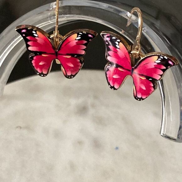 Hoop Earrings gold  butterfly - Picture 1 of 2